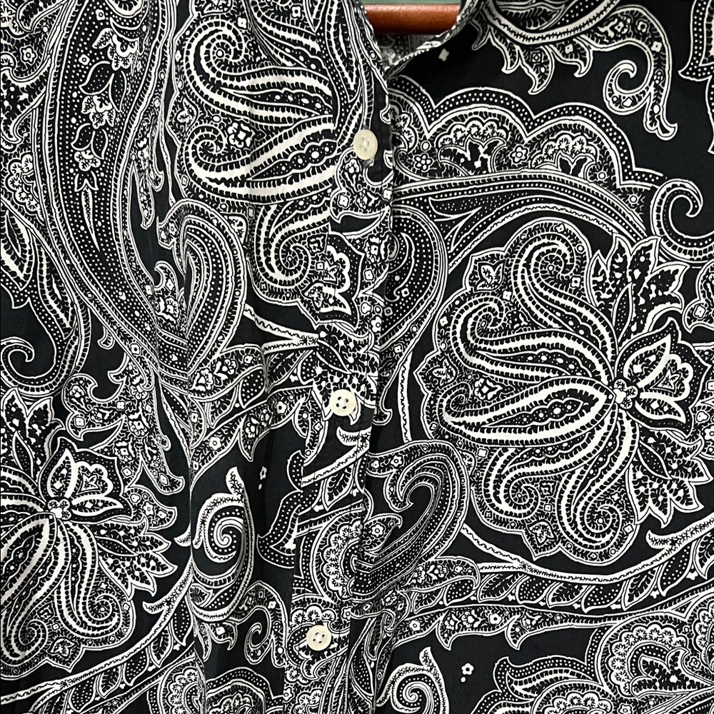 Ralph Lauren Black and White Paisley Button Down Shirt Sz XL - Picture 3 of 9